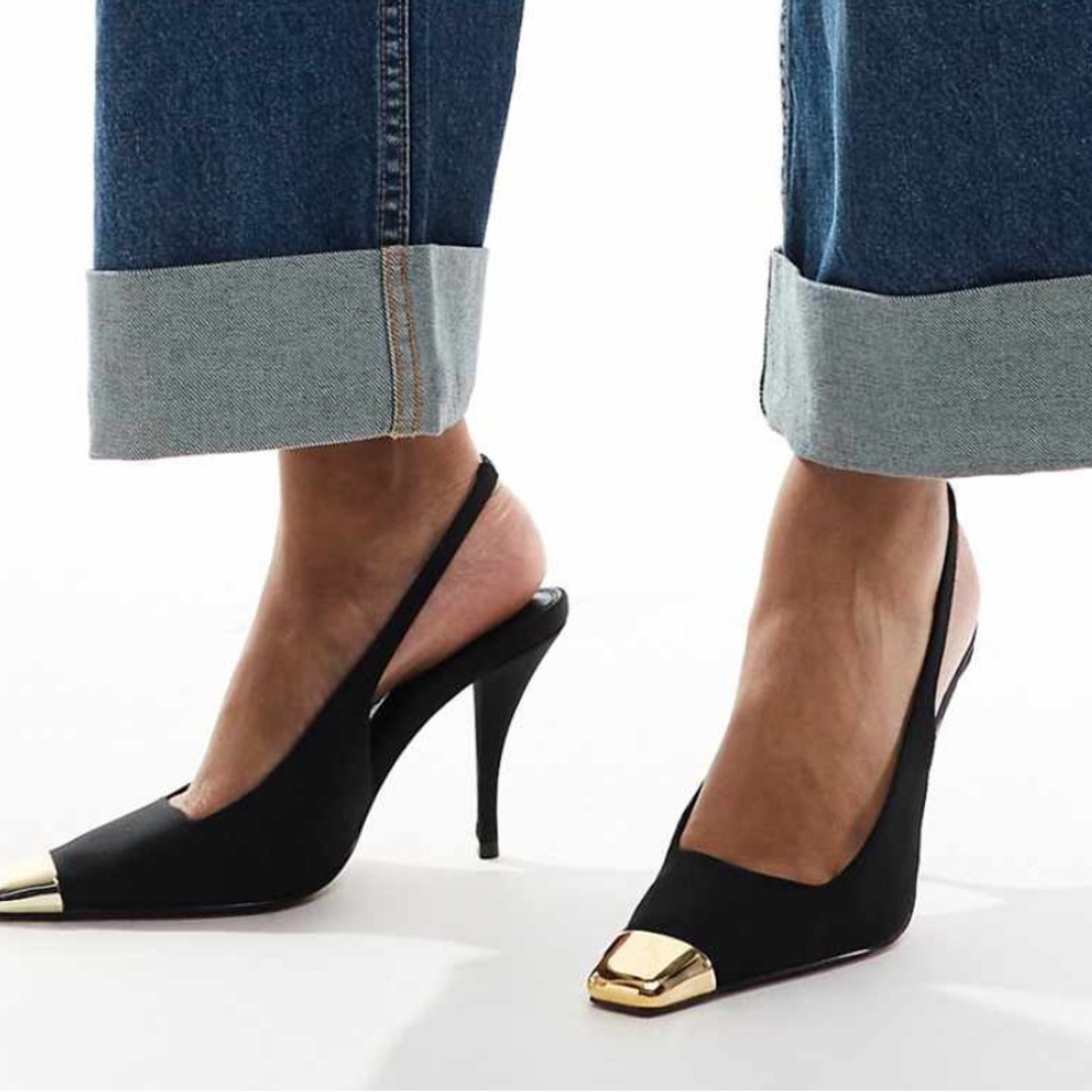 ASOS Black and Gold Slingback Stiletto Heels